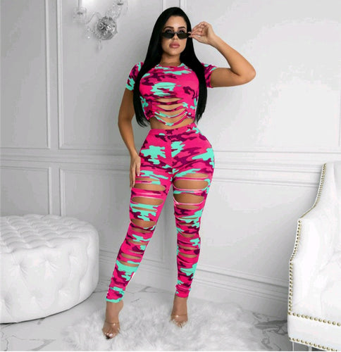 Women's Camouflaged Print Two Piece Set